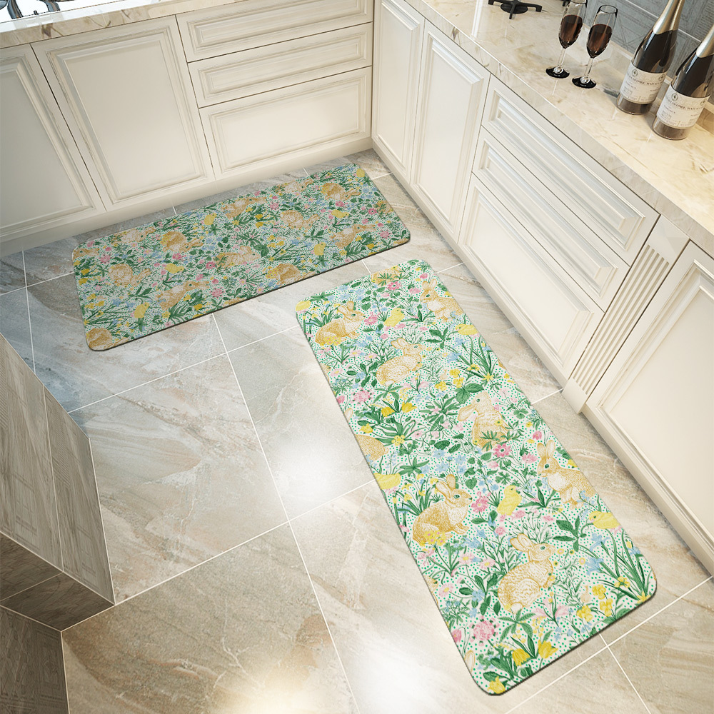 Kitchen Floor Mats – Vintage Bunny Meadow Floral Print