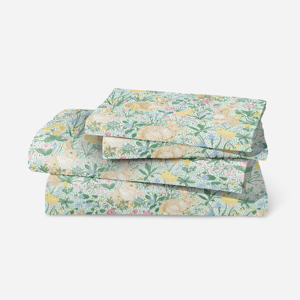 Bedding Set – Vintage Bunny Meadow Floral Print