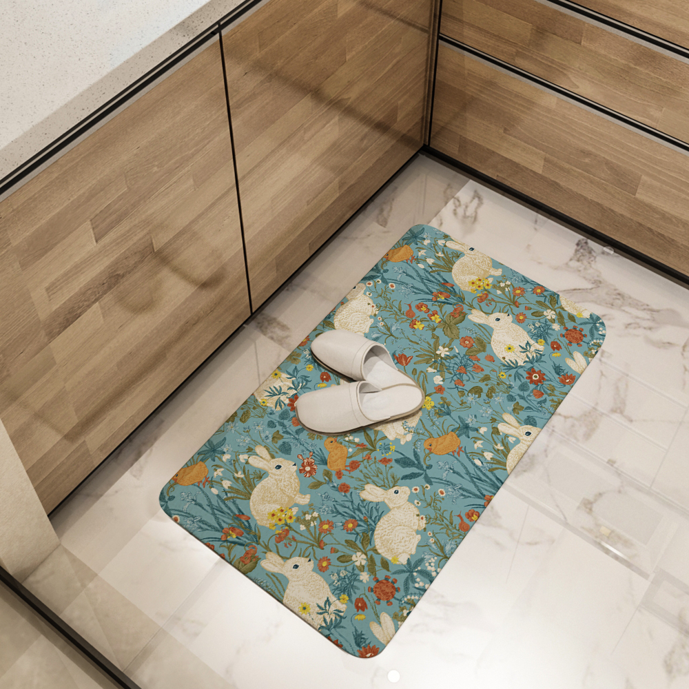 Kitchen Floor Mats – Vintage Bunny Meadow Floral Print