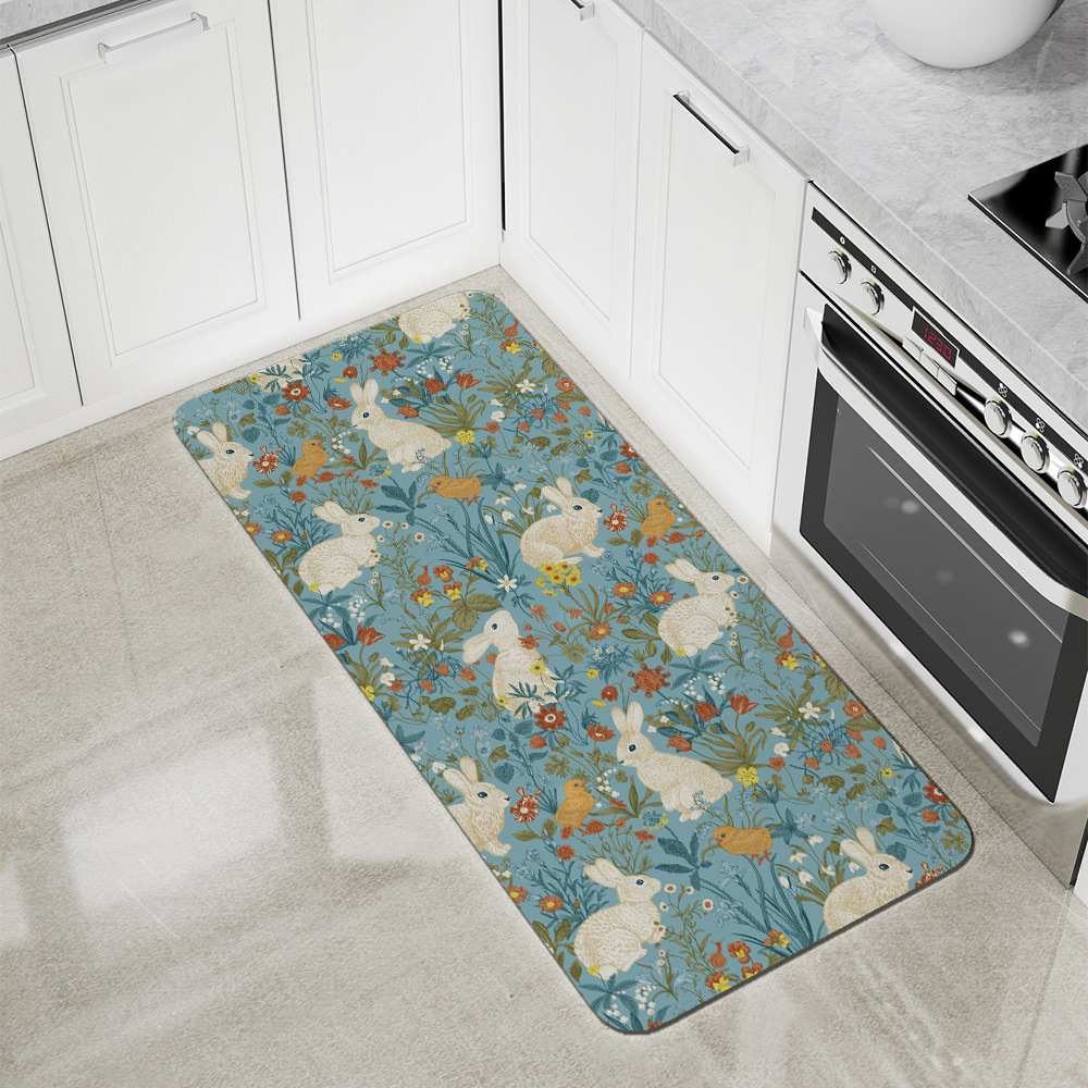 Kitchen Floor Mats – Vintage Bunny Meadow Floral Print