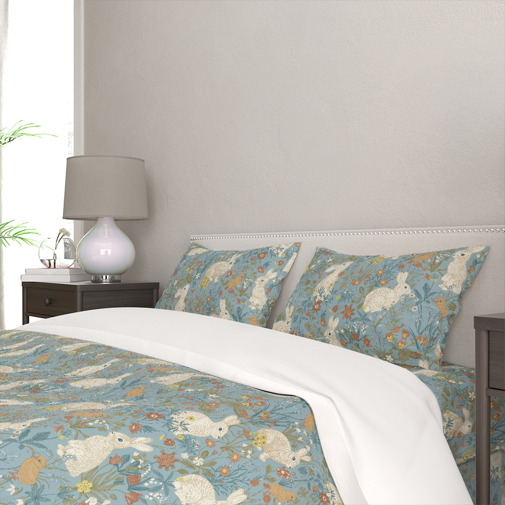 Bedding Set – Vintage Bunny Meadow Floral Print