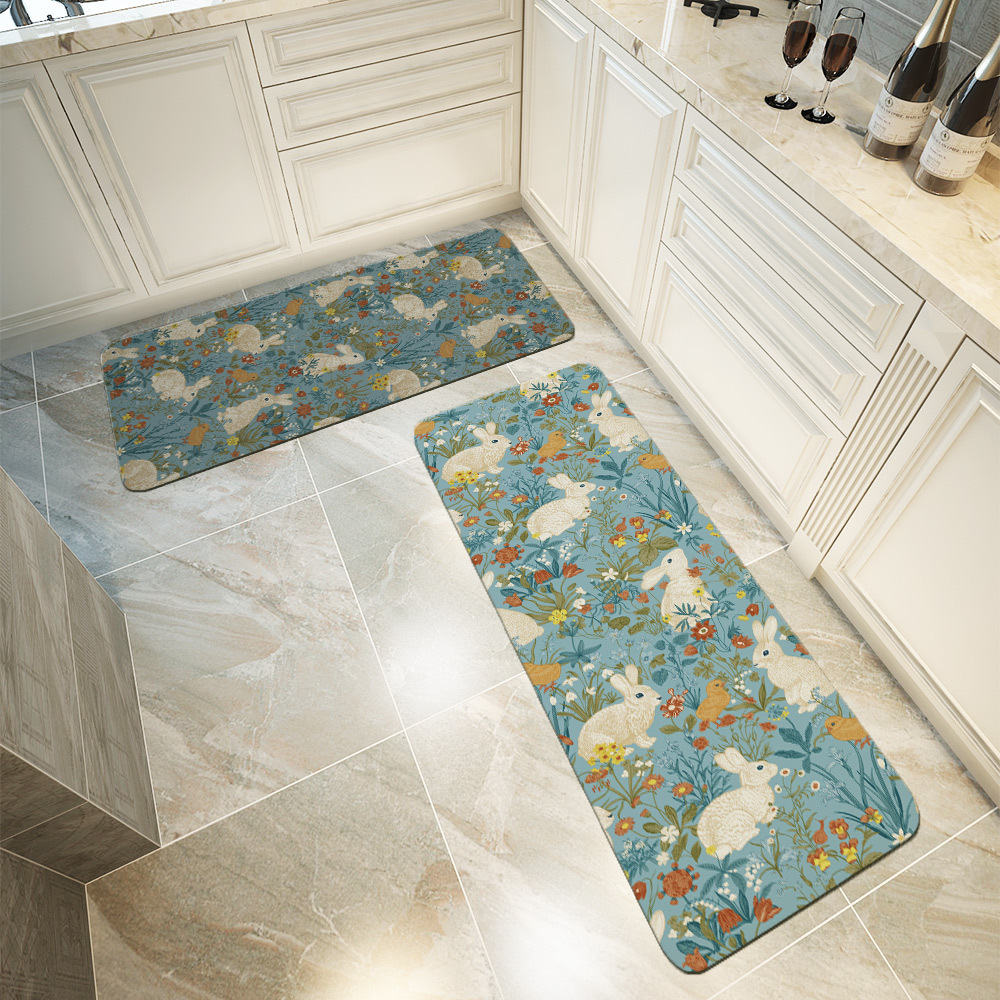 Kitchen Floor Mats – Vintage Bunny Meadow Floral Print