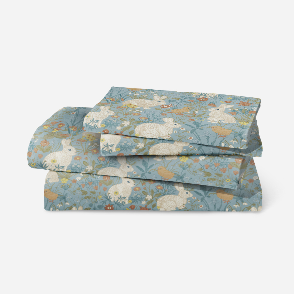 Bedding Set – Vintage Bunny Meadow Floral Print