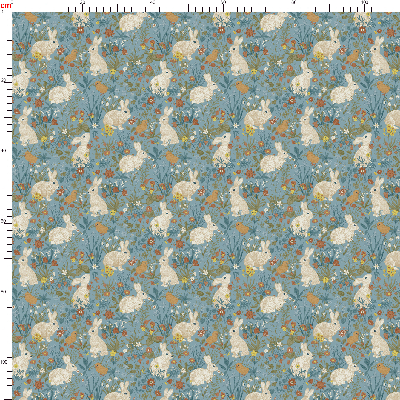 Vintage Bunny and Blue Botanical Pattern – Custom Print Fabrics