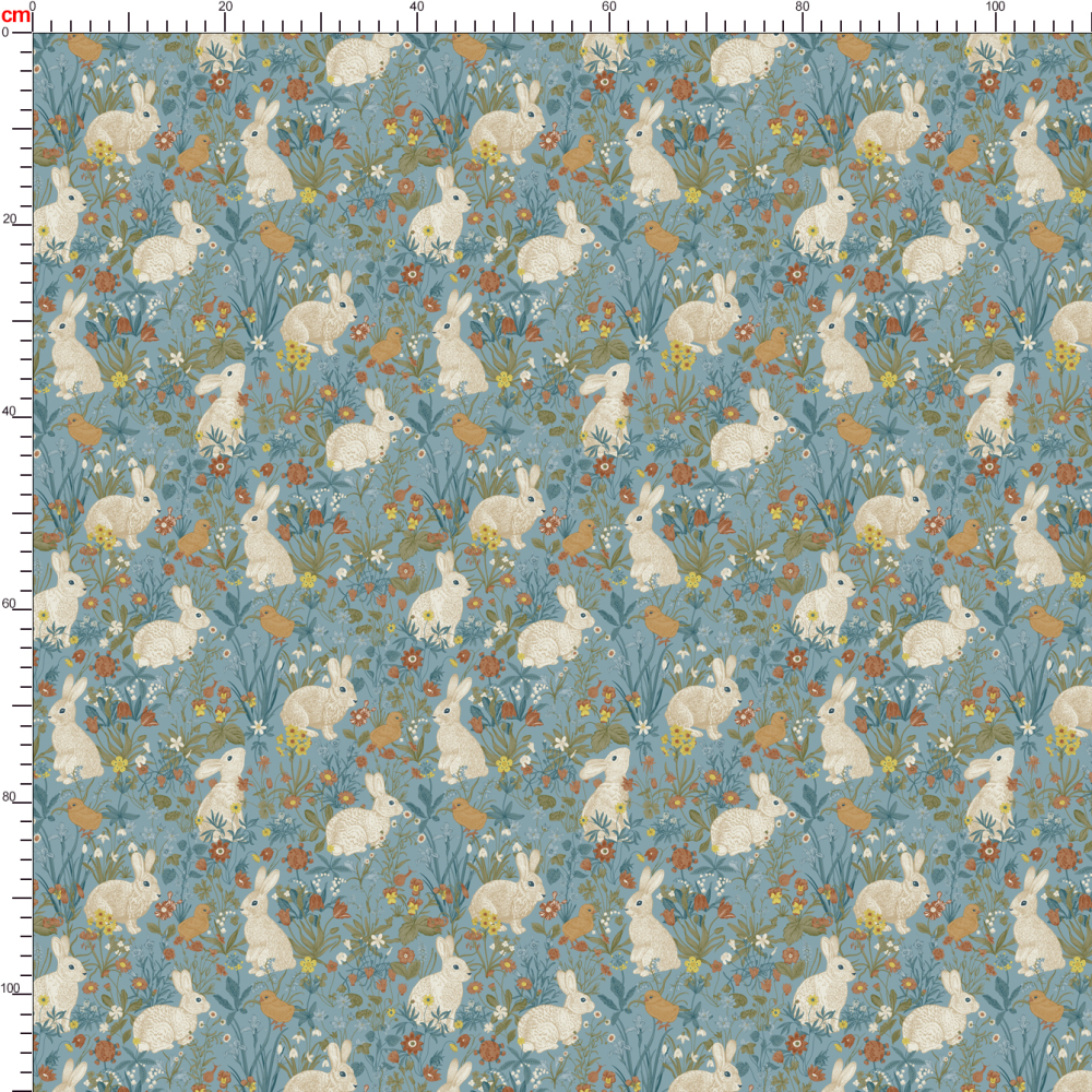 Vintage Bunny and Blue Botanical Pattern – Custom Print Fabrics
