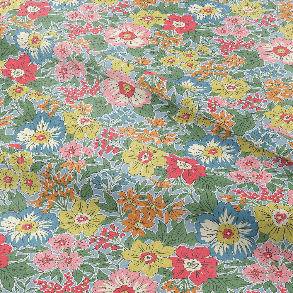 Liberty Style Small Floral Pattern on Blue – Custom Print Fabrics
