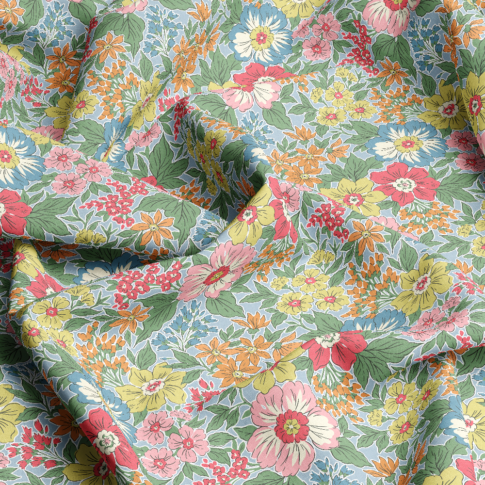 Liberty Style Small Floral Pattern on Blue – Custom Print Fabrics