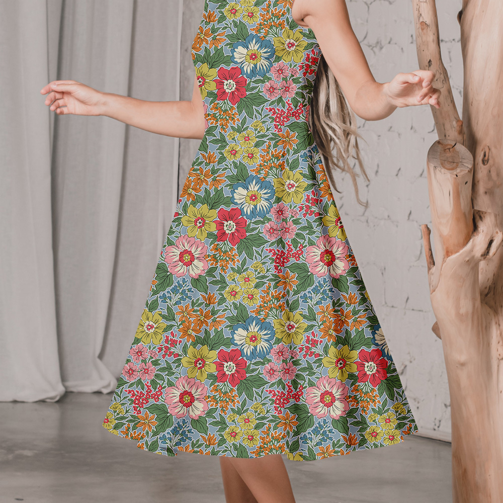 Liberty Style Small Floral Pattern on Blue – Custom Print Fabrics