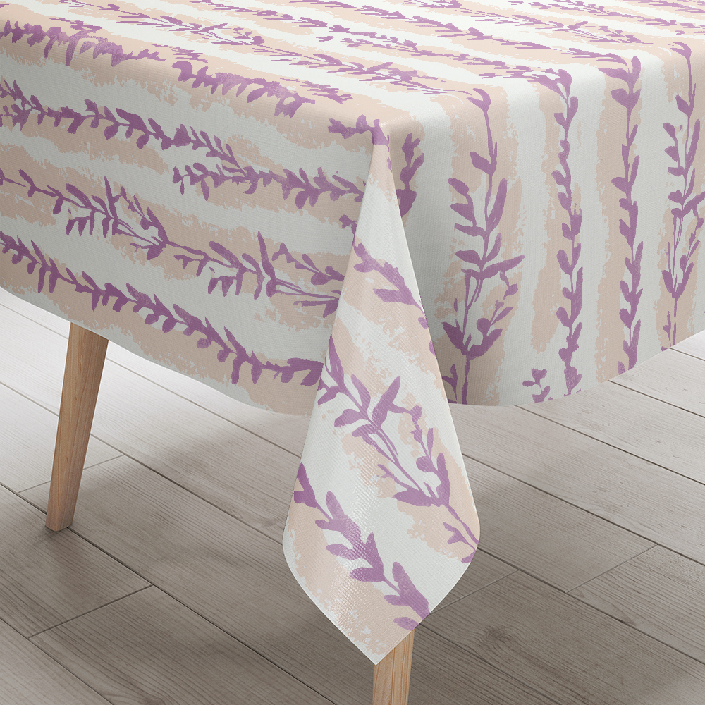Tablecloth – Serene Zen Style Botanical Print with Light Purple Accents
