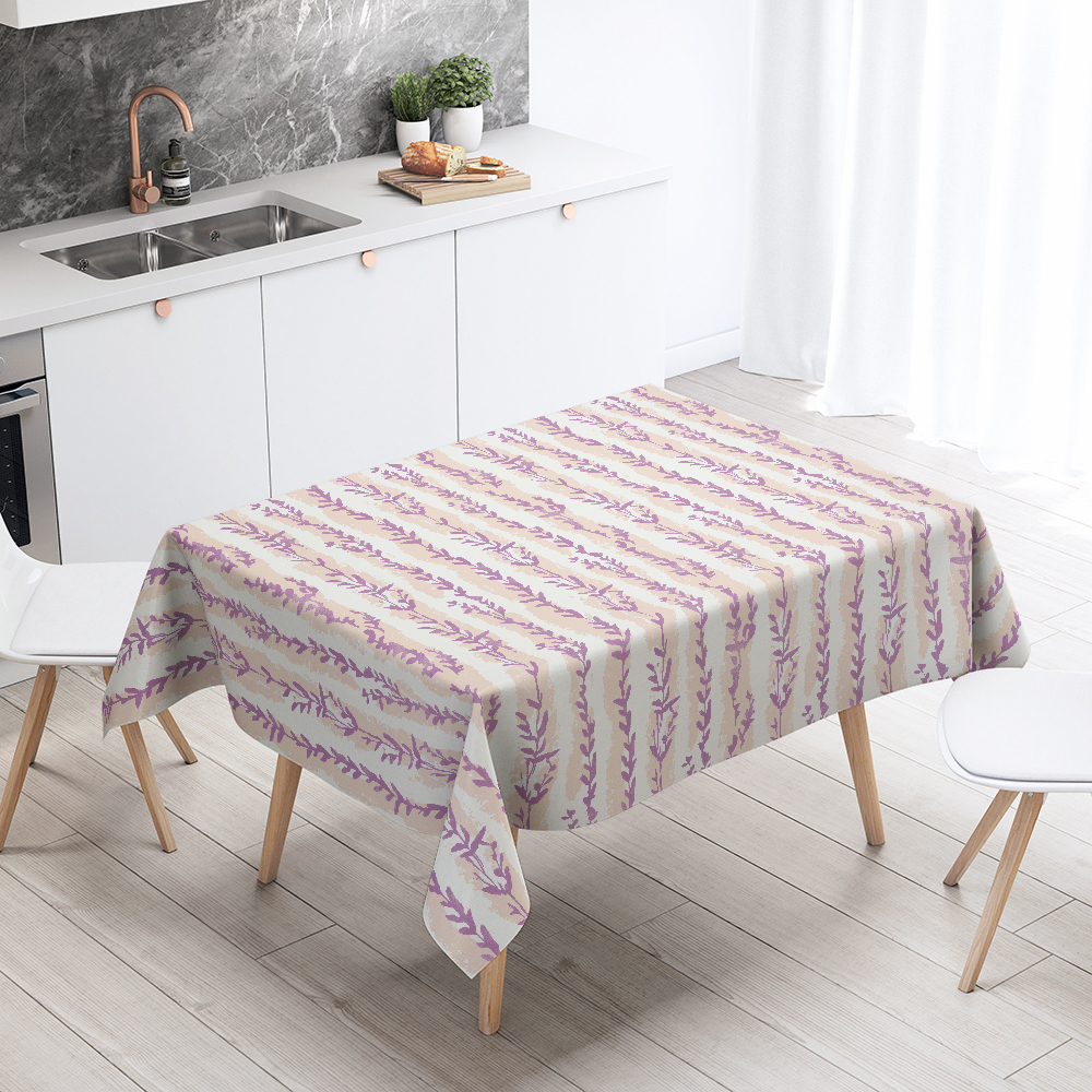 Tablecloth – Serene Zen Style Botanical Print with Light Purple Accents