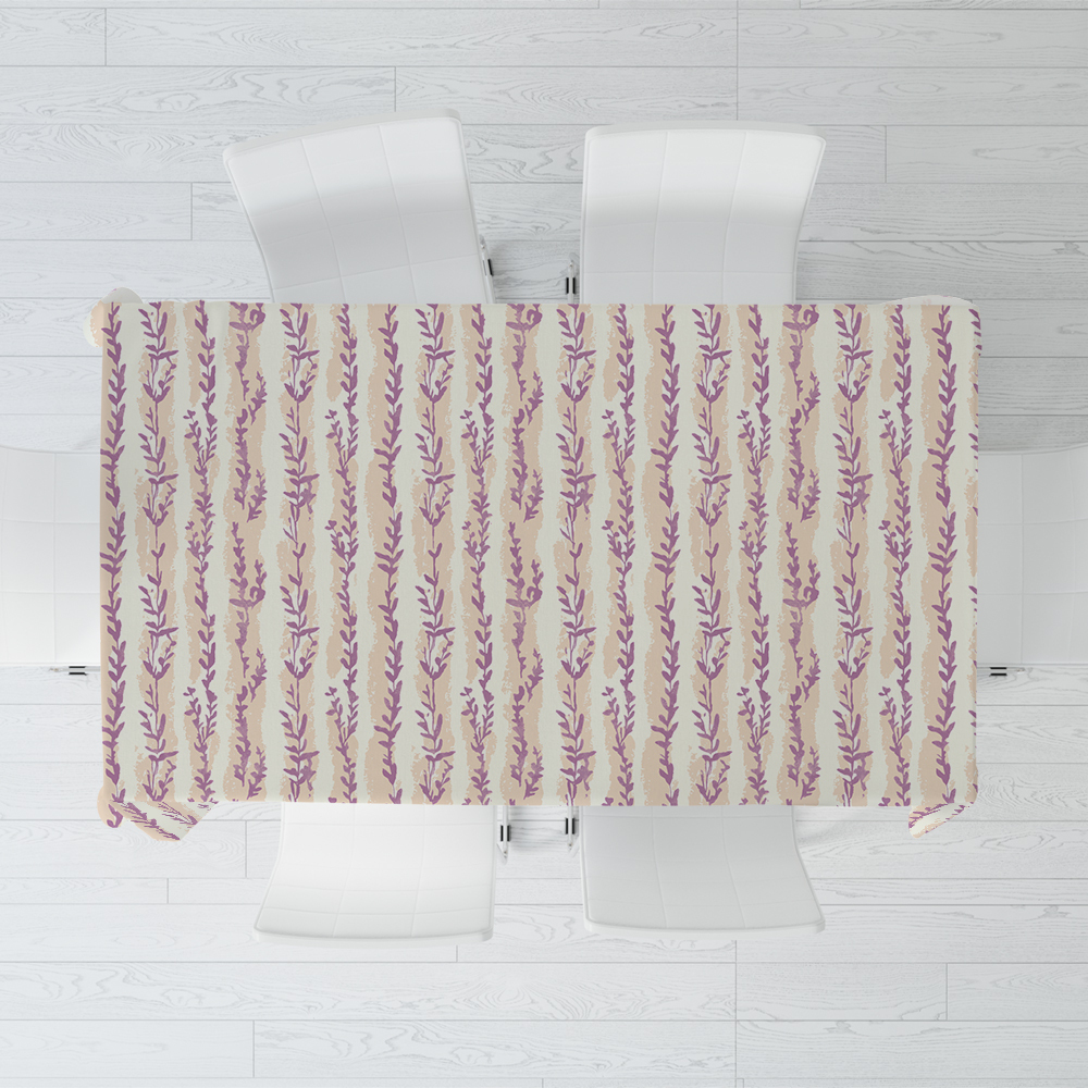 Tablecloth – Serene Zen Style Botanical Print with Light Purple Accents