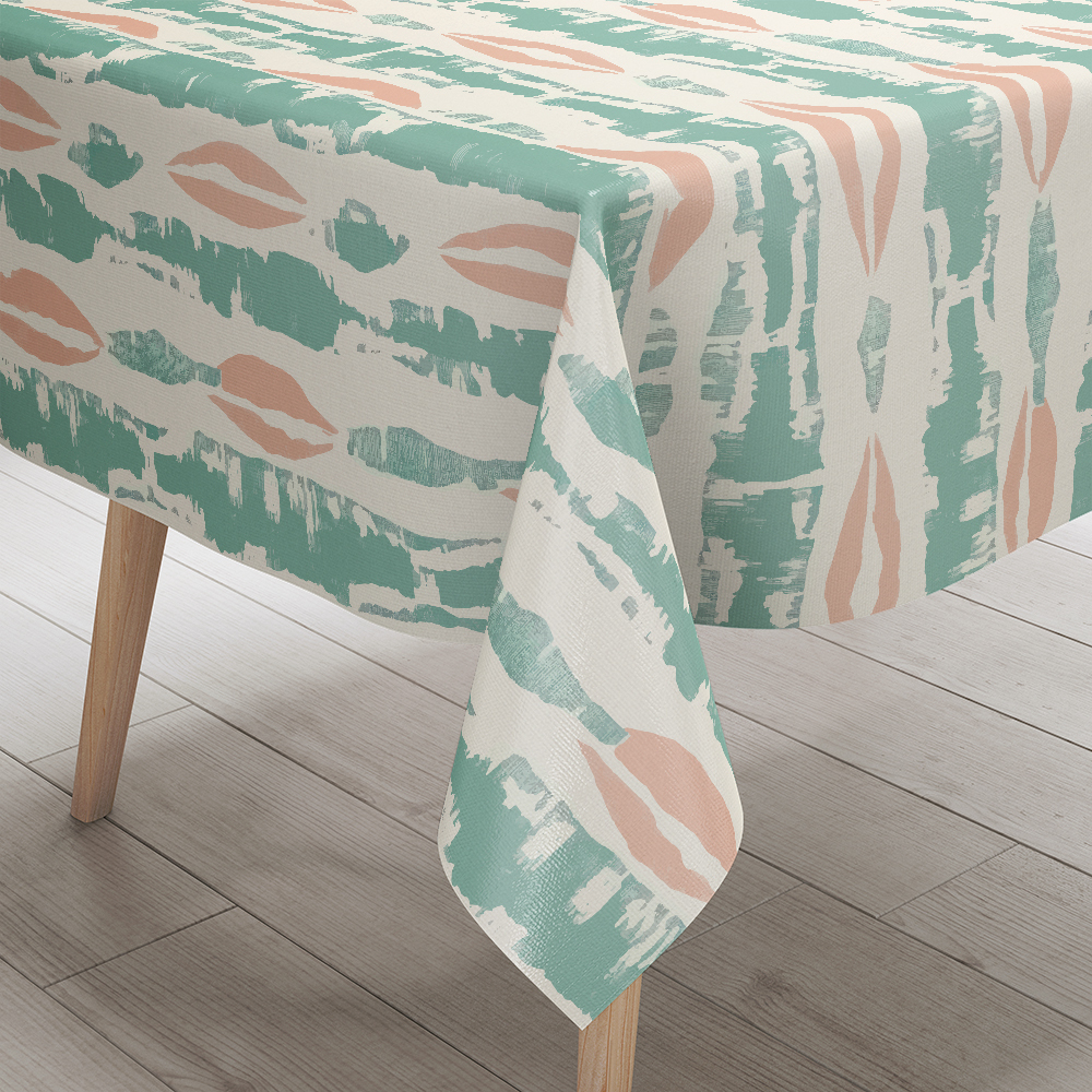 Tablecloth – Refreshing Mint and Peach Floral Abstract for Summer Brunch
