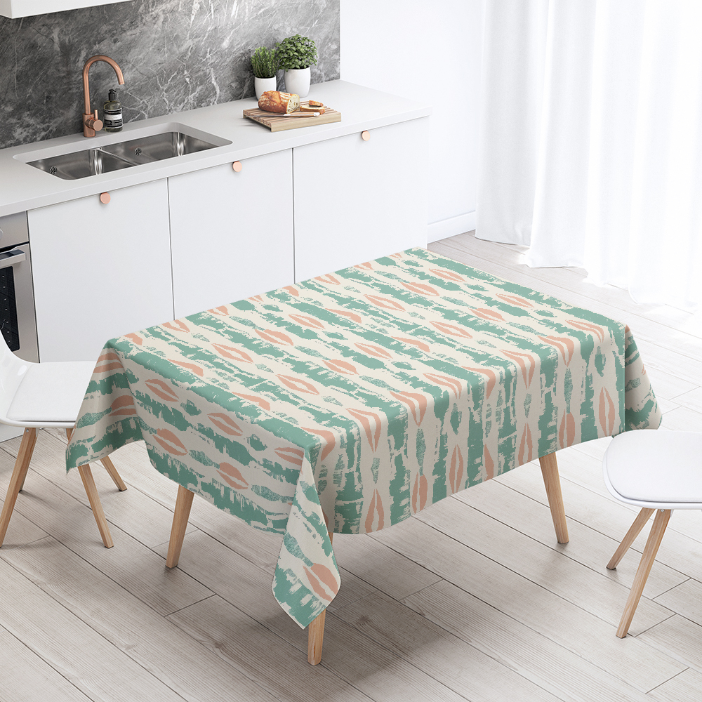 Tablecloth – Refreshing Mint and Peach Floral Abstract for Summer Brunch