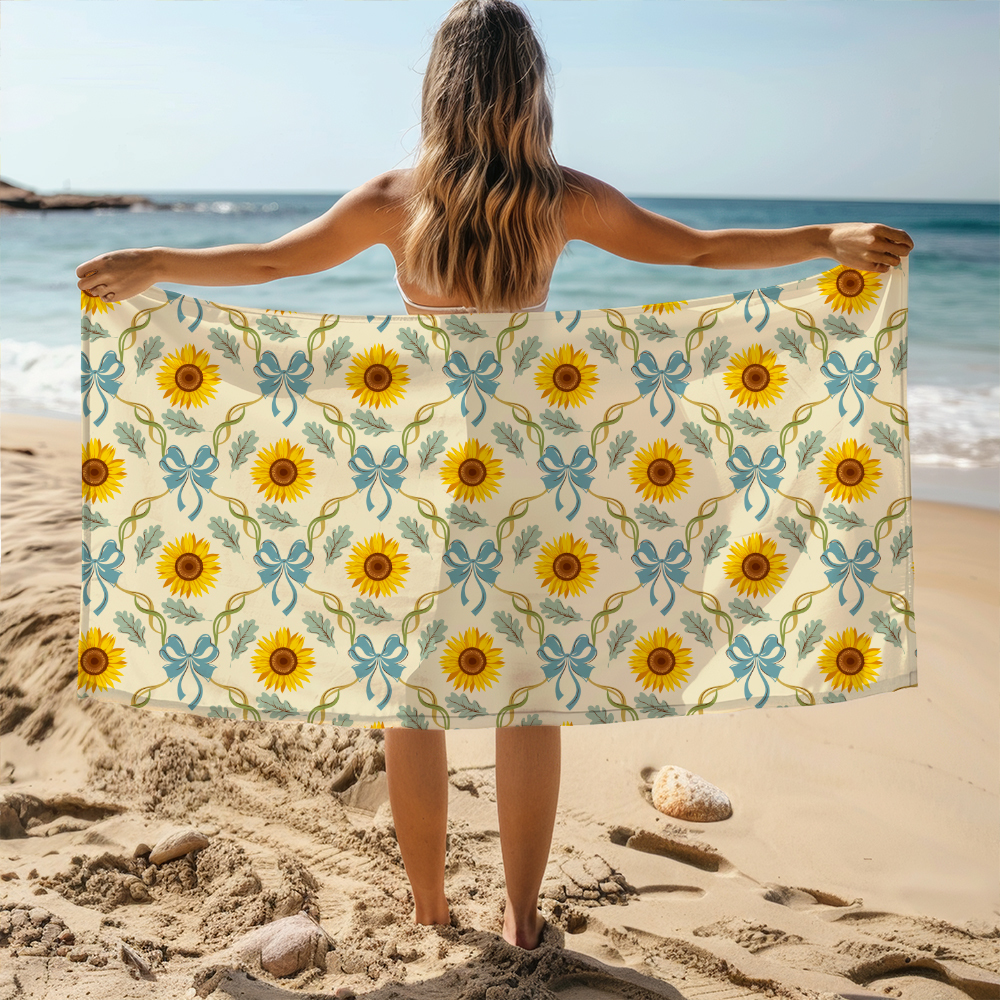 Beach Towel – Sun Drenched Fall Leaves on Classic Cream Plaid Background