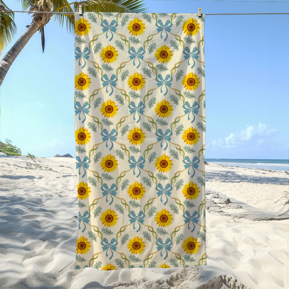 Beach Towel – Sun Drenched Fall Leaves on Classic Cream Plaid Background