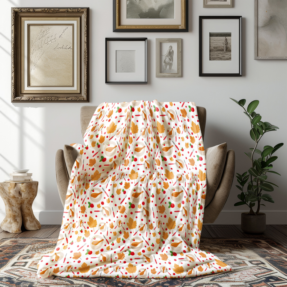Throw Blanket – Classic Thanksgiving Dinner Icons for Cozy Seasonal Home Decor