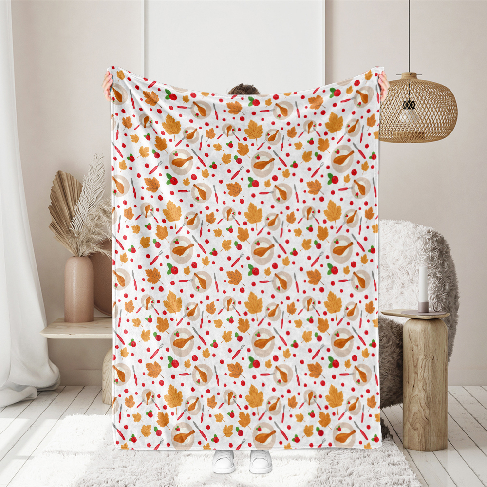 Throw Blanket – Classic Thanksgiving Dinner Icons for Cozy Seasonal Home Decor