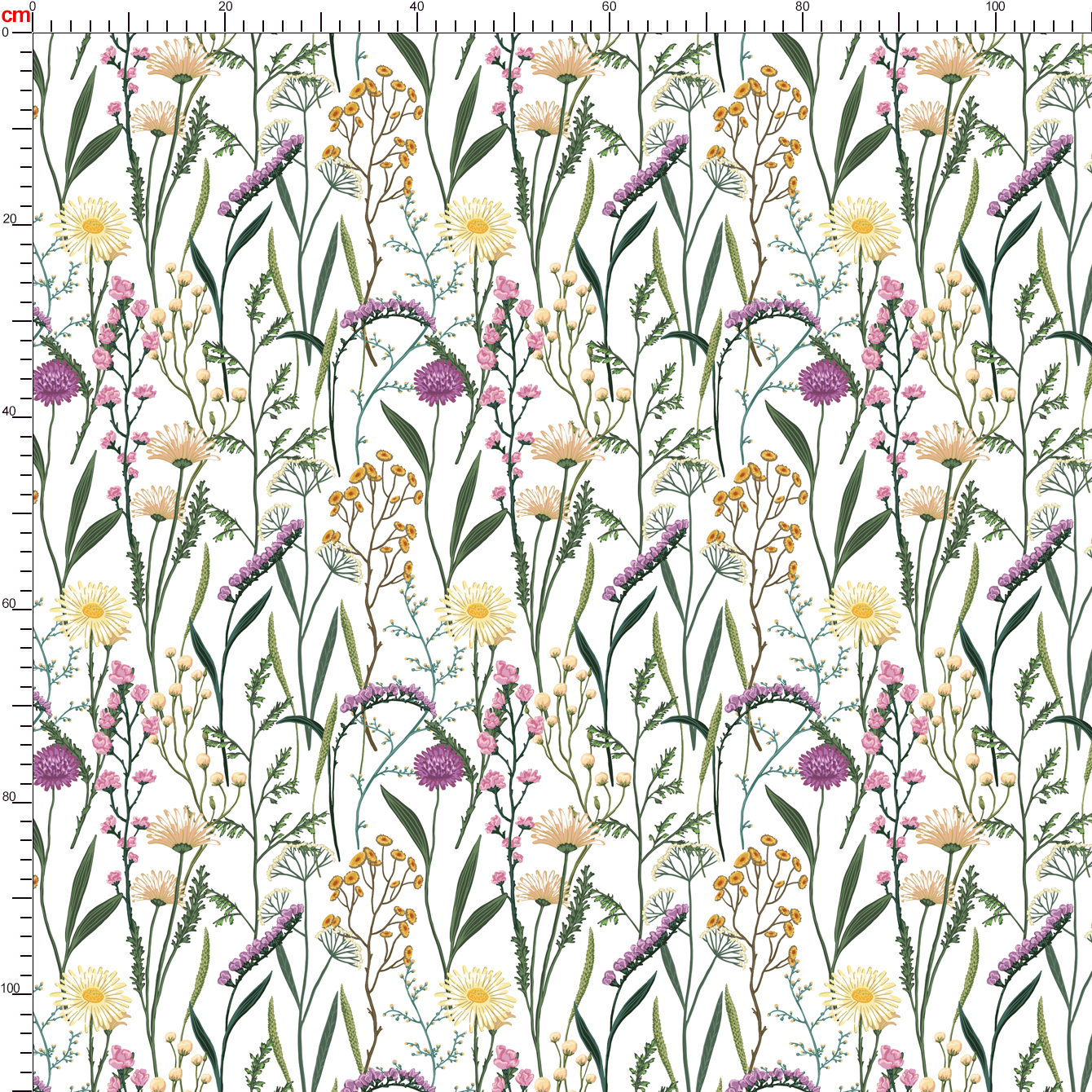Vintage Hand-Drawn Wildflower Sketch Pattern – Custom Print Fabrics