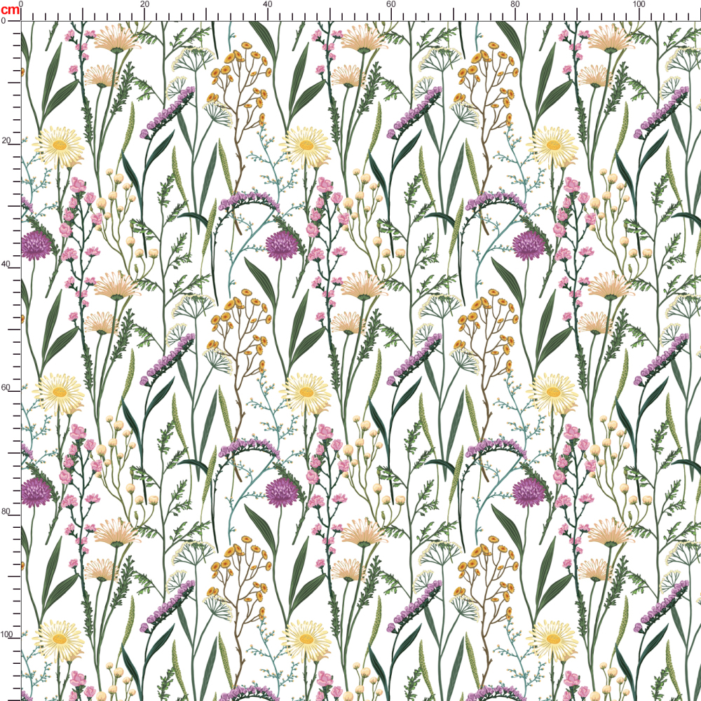 Vintage Hand-Drawn Wildflower Sketch Pattern – Custom Print Fabrics