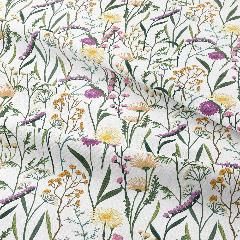 Vintage Hand-Drawn Wildflower Sketch Pattern – Custom Print Fabrics