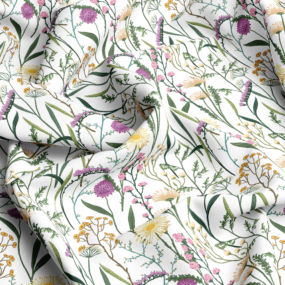 Vintage Hand-Drawn Wildflower Sketch Pattern – Custom Print Fabrics