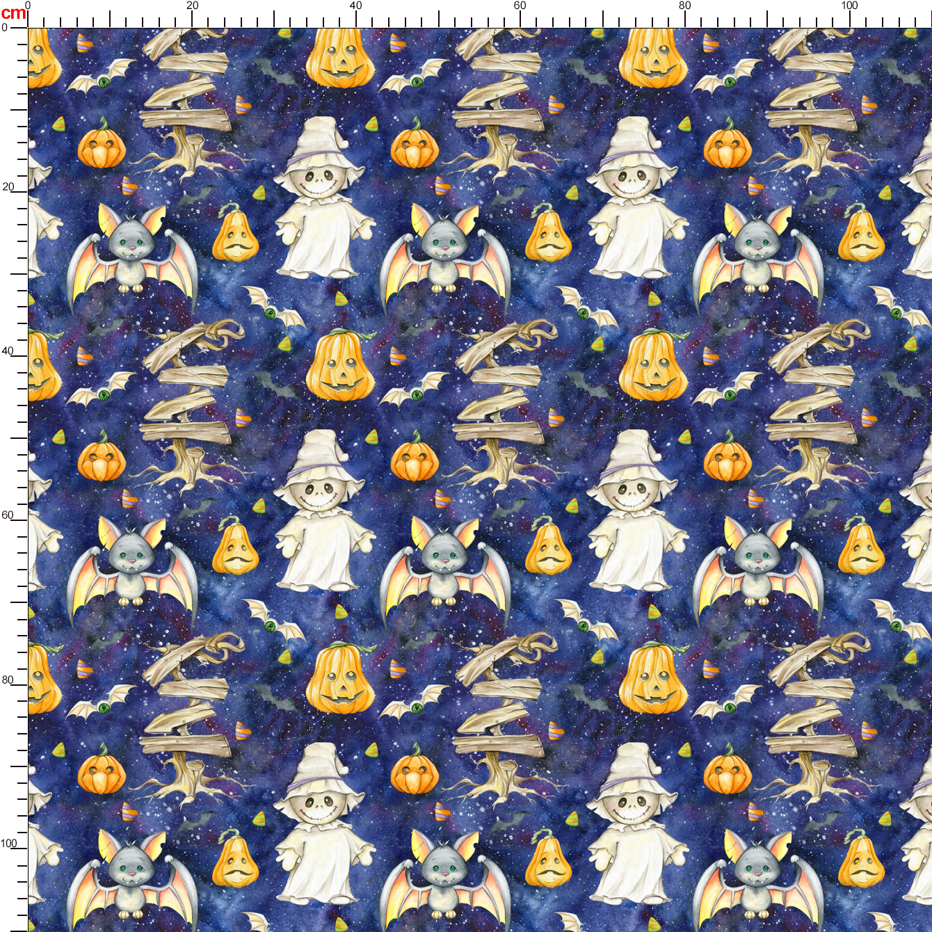 Watercolor Halloween Pumpkin and Bat Pattern – Custom Print Fabrics