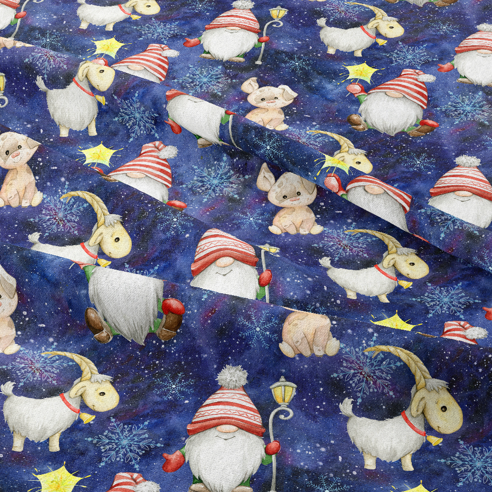 Scandinavian Watercolor Christmas Gnomes & Animals – Custom Print Fabrics