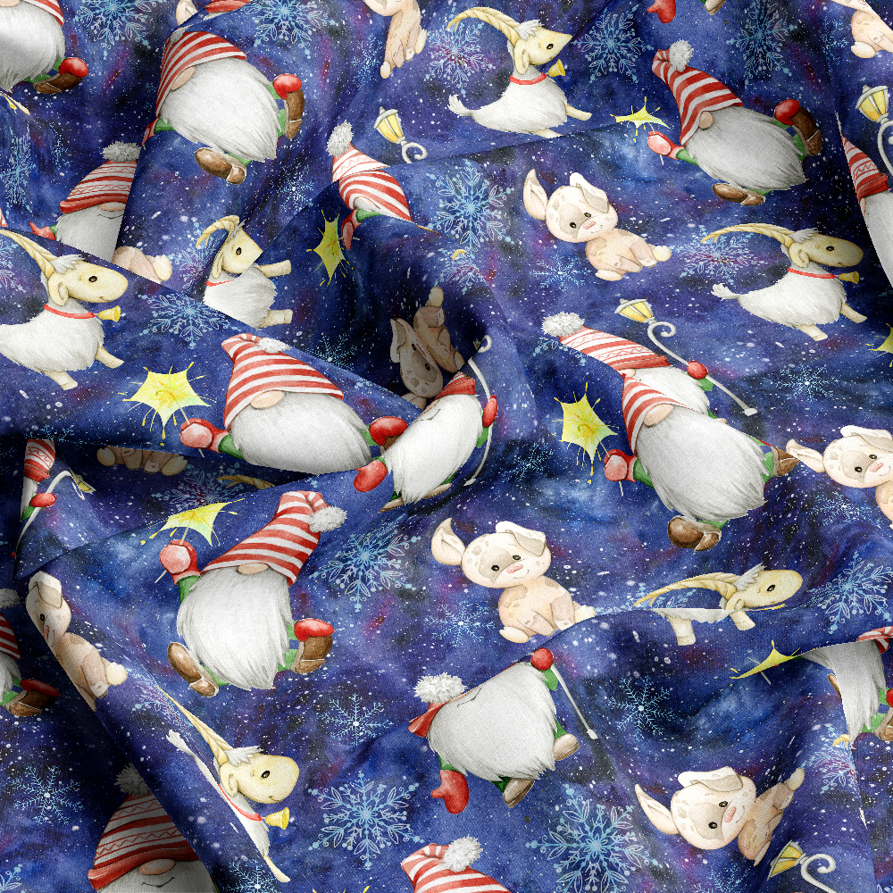 Scandinavian Watercolor Christmas Gnomes & Animals – Custom Print Fabrics