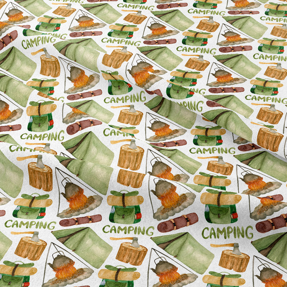 Watercolor Traveler’s Elements Pattern on White – Custom Print Fabrics