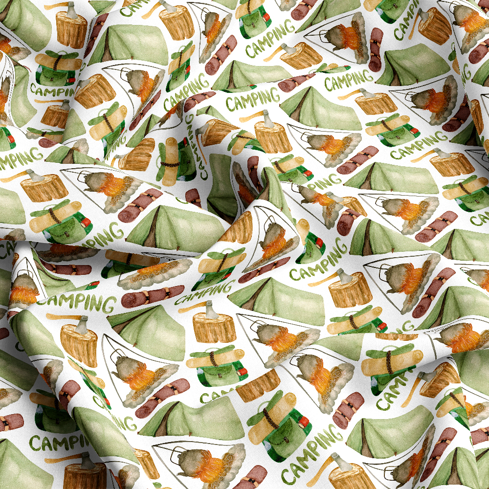 Watercolor Traveler’s Elements Pattern on White – Custom Print Fabrics