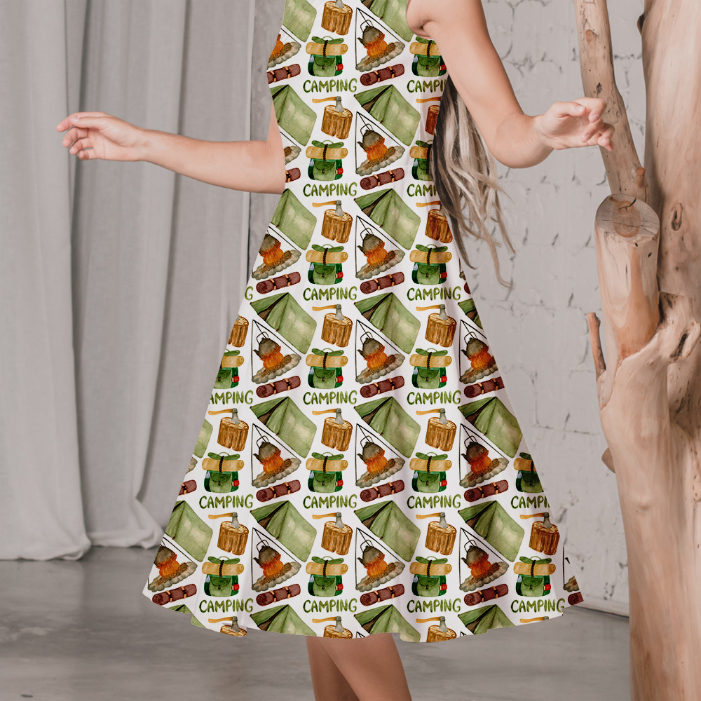 Watercolor Traveler’s Elements Pattern on White – Custom Print Fabrics