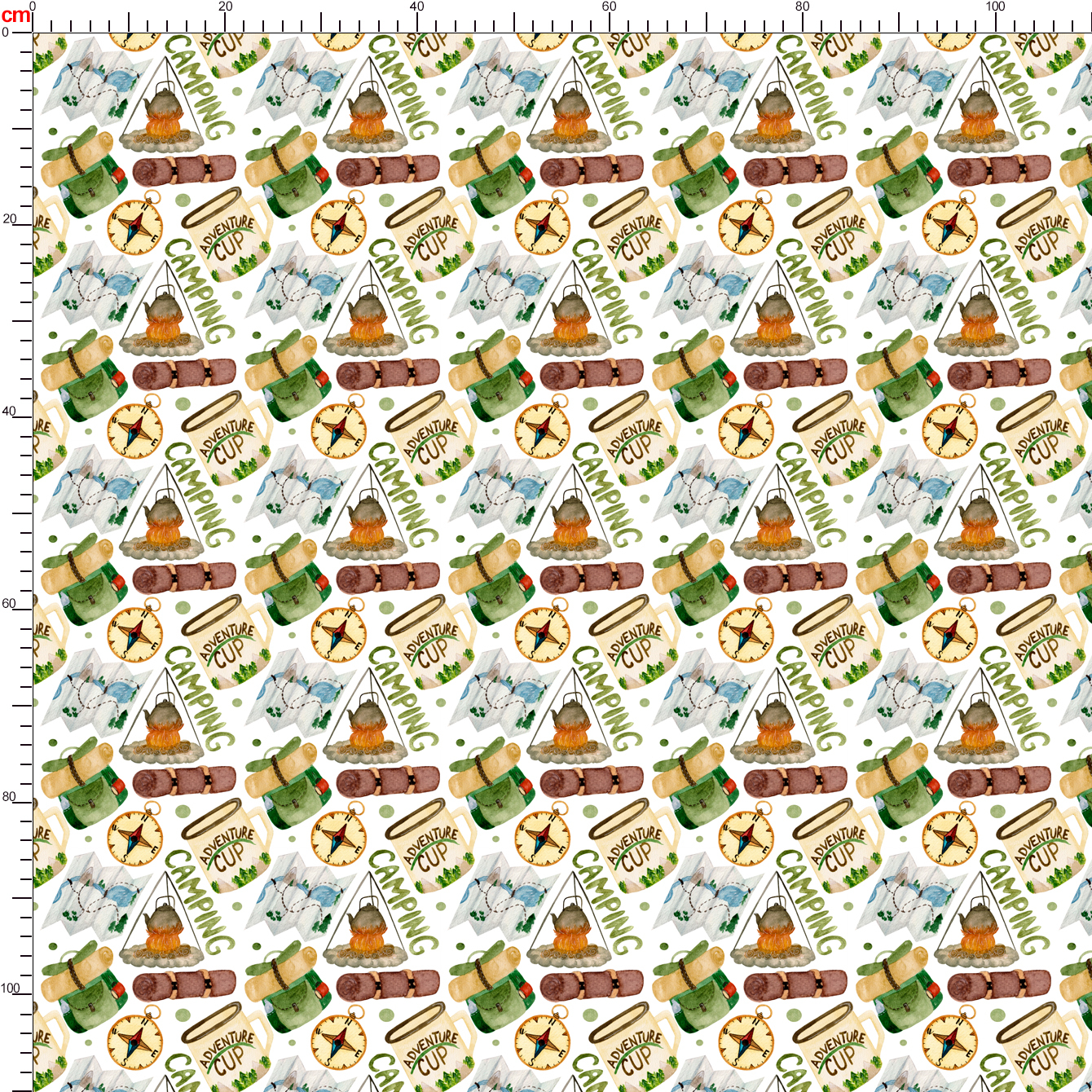 Watercolor Tourism Elements Pattern on White – Custom Print Fabrics