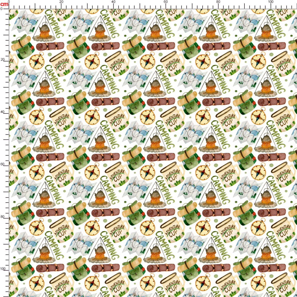 Watercolor Tourism Elements Pattern on White – Custom Print Fabrics