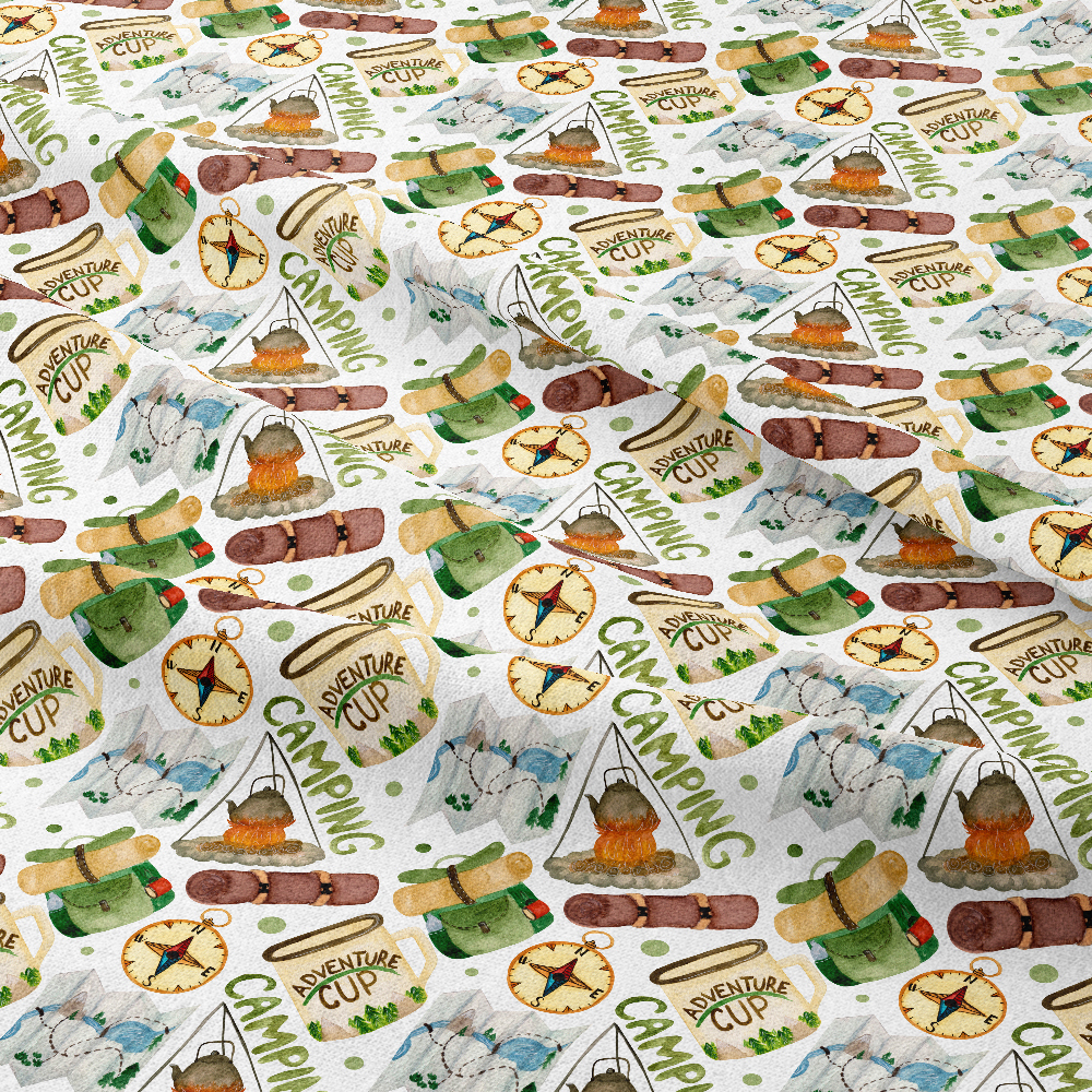 Watercolor Tourism Elements Pattern on White – Custom Print Fabrics