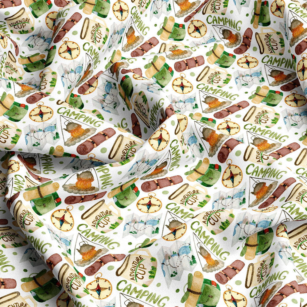 Watercolor Tourism Elements Pattern on White – Custom Print Fabrics