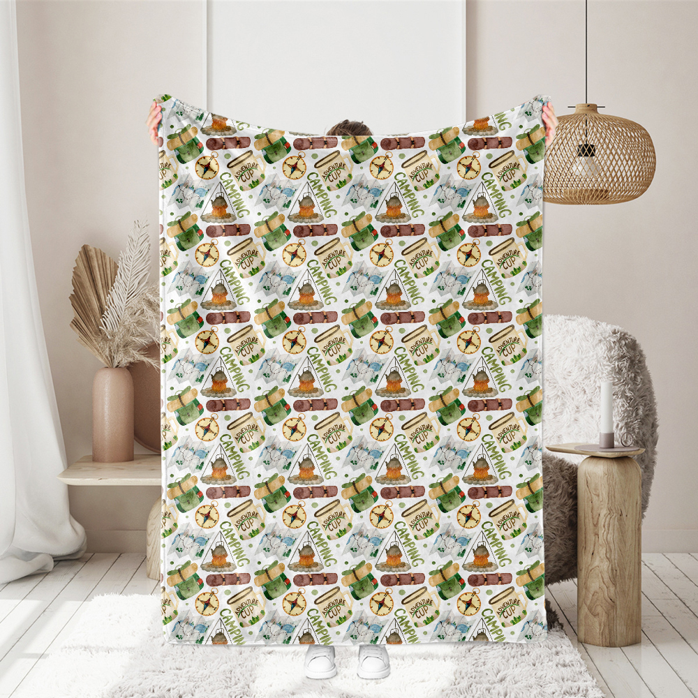 Watercolor Tourism Elements Pattern on White – Custom Print Fabrics