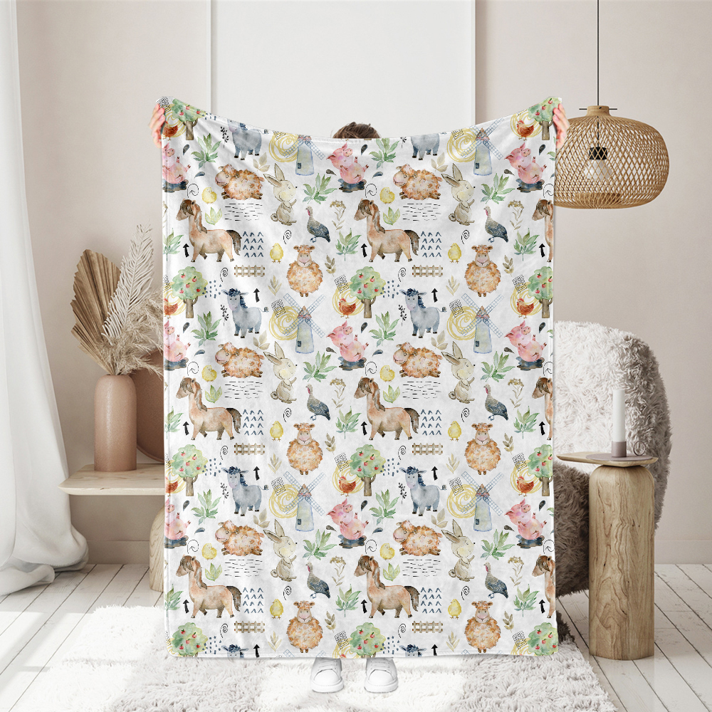 Cute Watercolor Farm Animal Pattern – Custom Print Fabrics