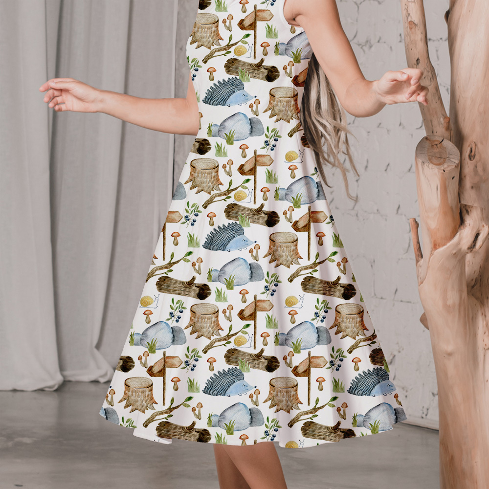 Watercolor Forest Hedgehog & Wildlife Pattern – Custom Fabrics
