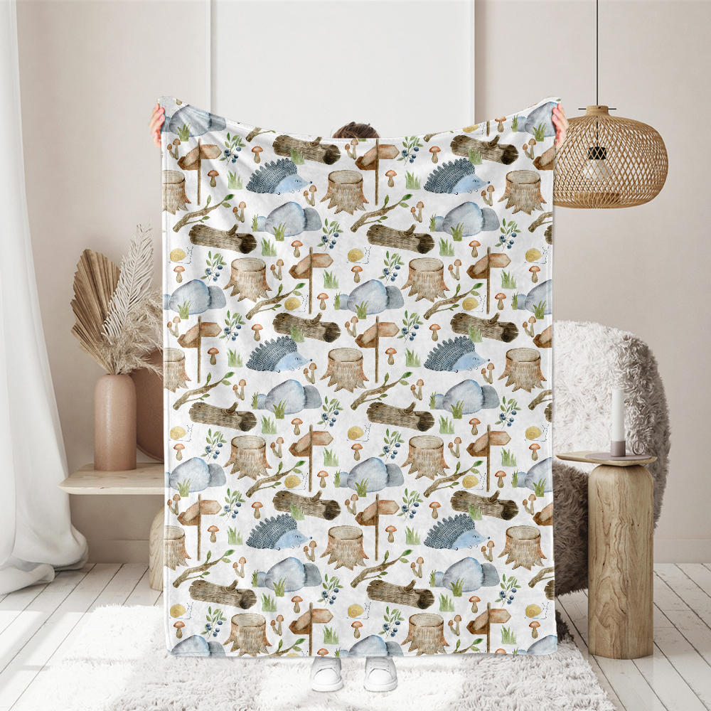 Watercolor Forest Hedgehog & Wildlife Pattern – Custom Fabrics