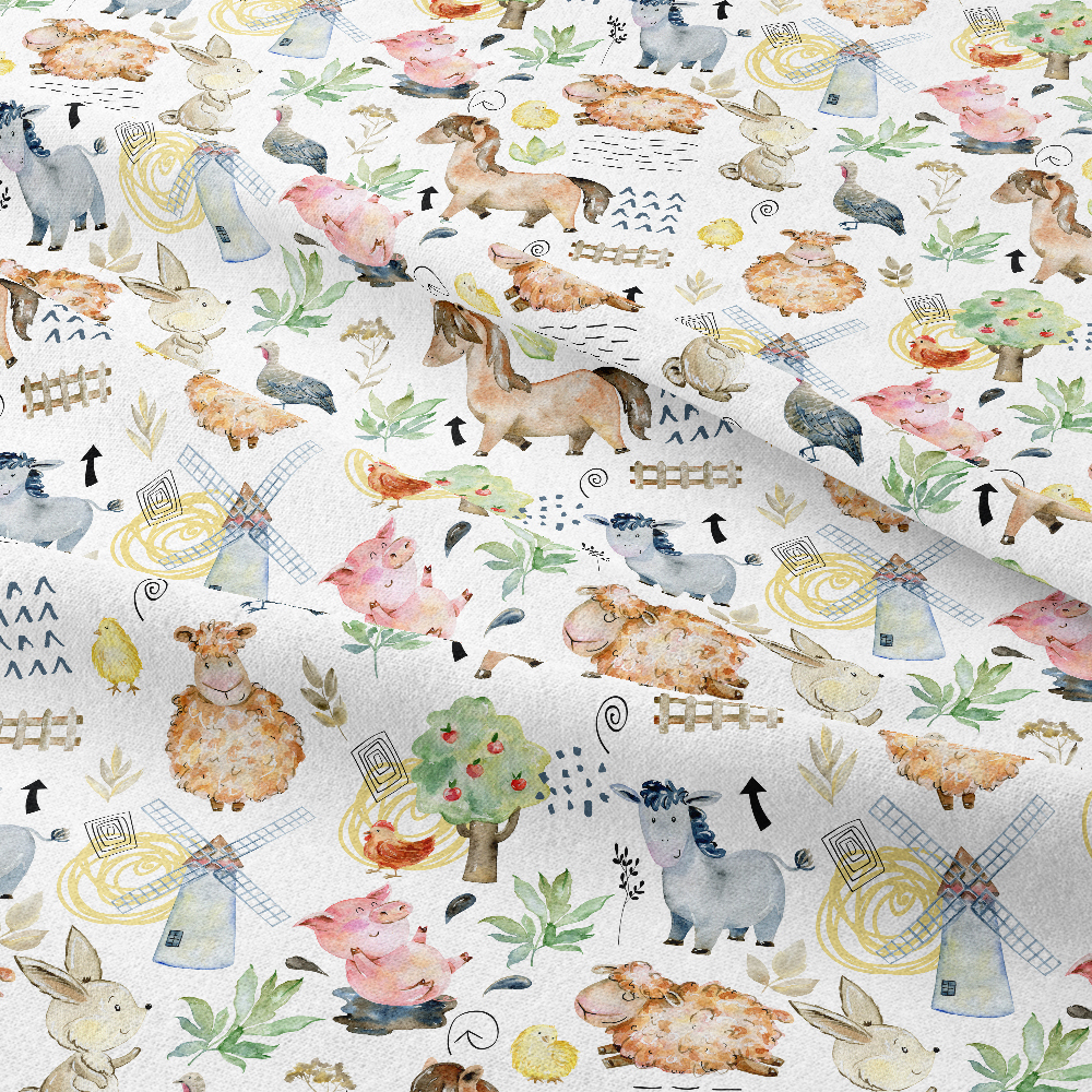 Cute Watercolor Farm Animal Pattern – Custom Print Fabrics