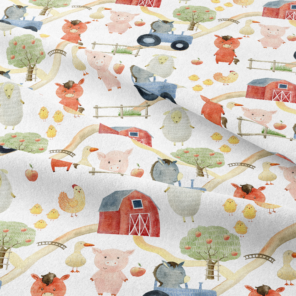 Hand-Painted Watercolor Farm Animal Pattern – Custom Fabrics