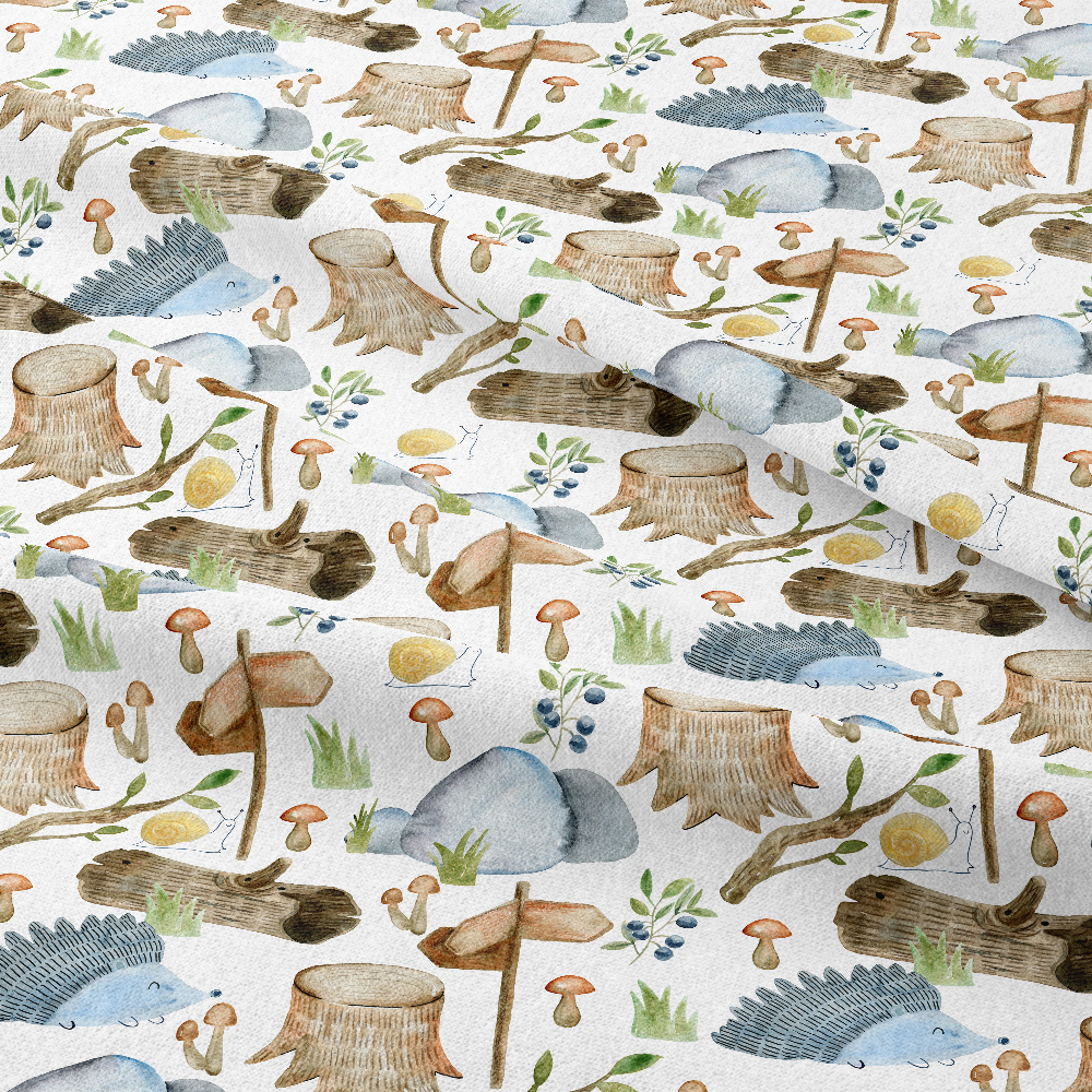 Watercolor Forest Hedgehog & Wildlife Pattern – Custom Fabrics