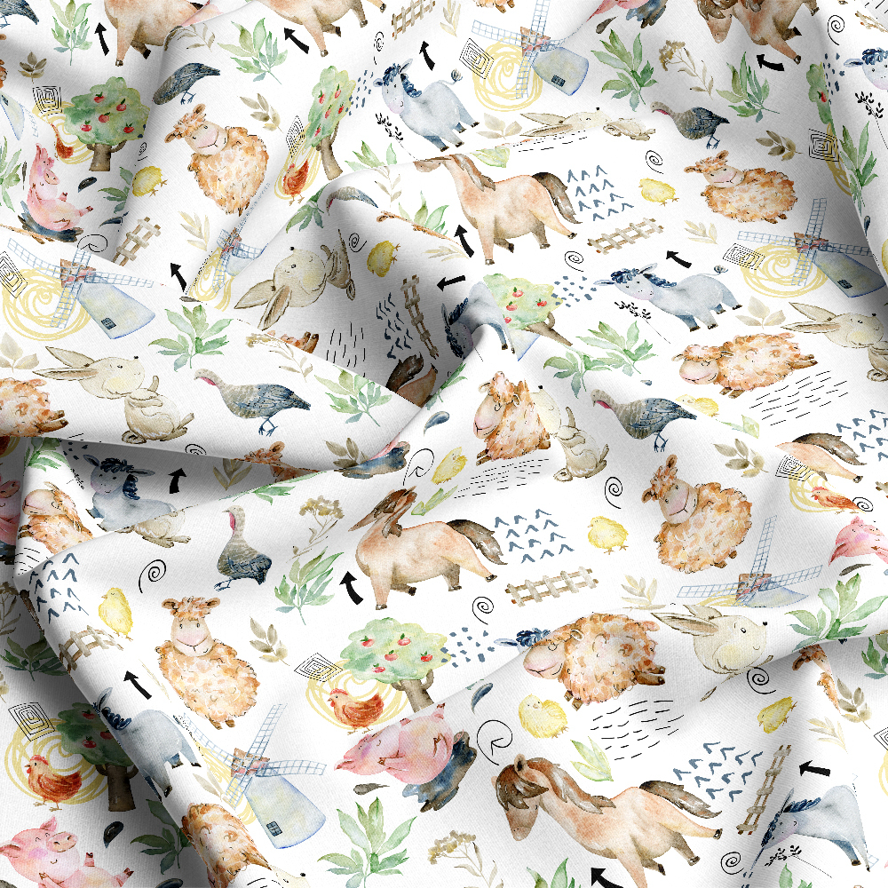 Cute Watercolor Farm Animal Pattern – Custom Print Fabrics
