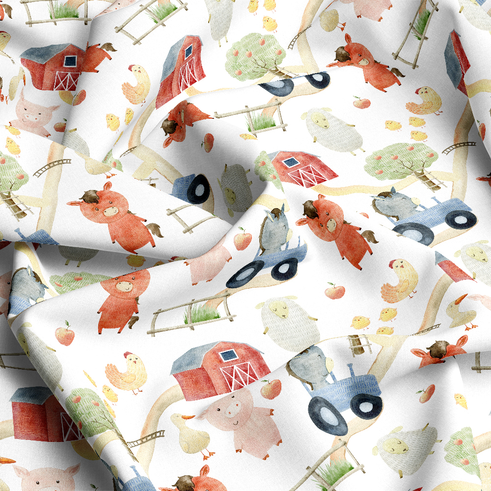 Hand-Painted Watercolor Farm Animal Pattern – Custom Fabrics