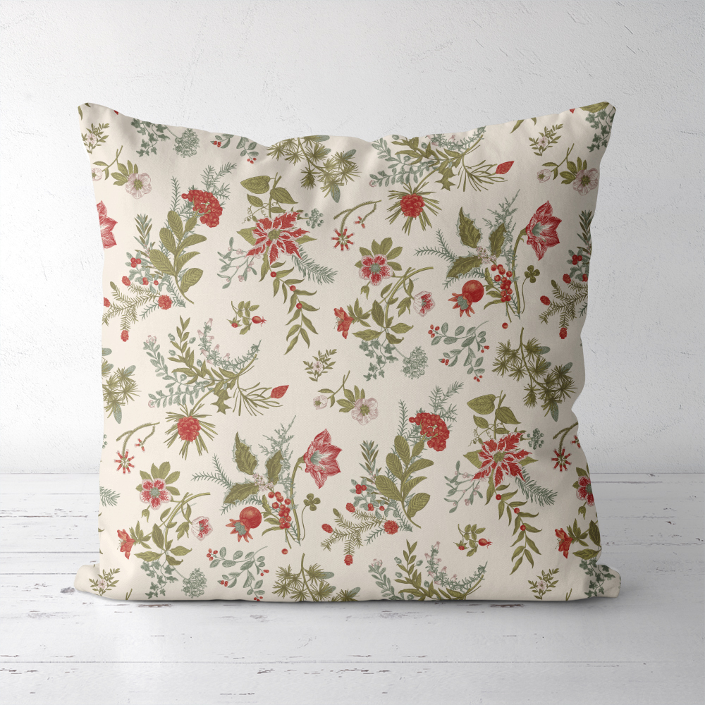Throw Pillow – Christmas Winter Floral Holiday Print