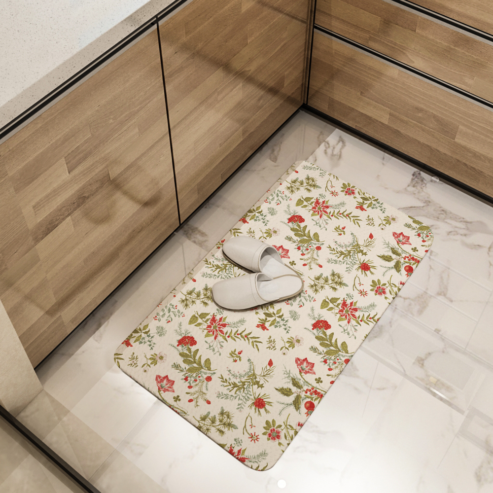 Kitchen Floor Mats – Christmas Winter Floral Holiday Print