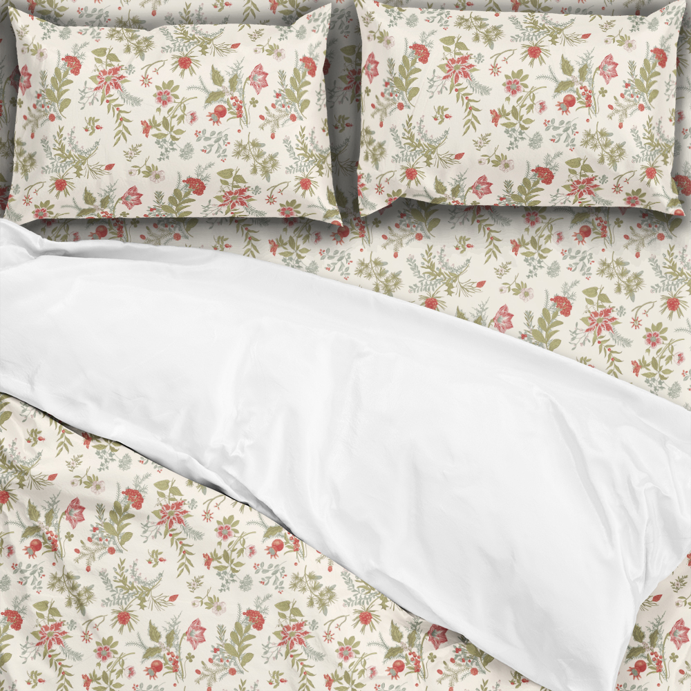 Bedding Set – Christmas Winter Floral Holiday Print