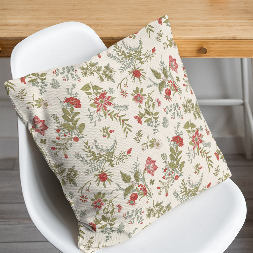 Throw Pillow – Christmas Winter Floral Holiday Print