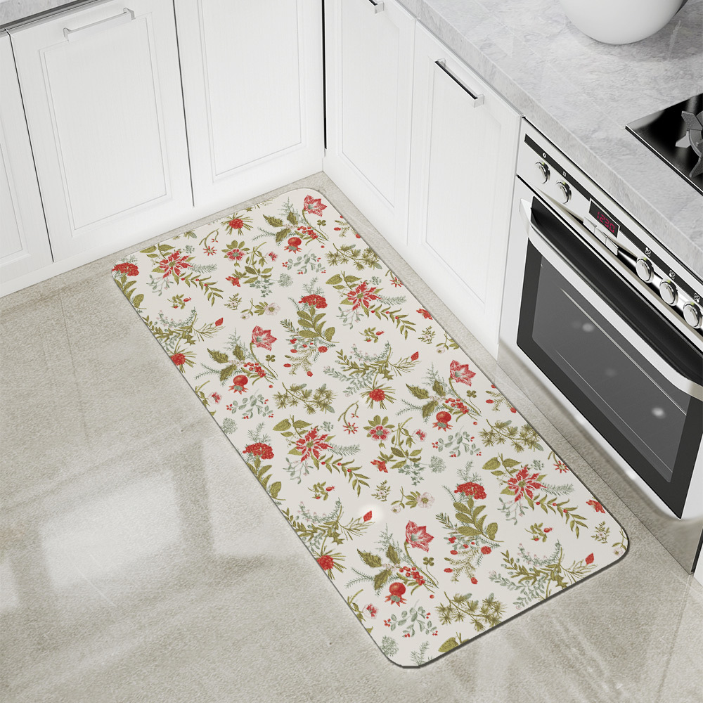 Kitchen Floor Mats – Christmas Winter Floral Holiday Print