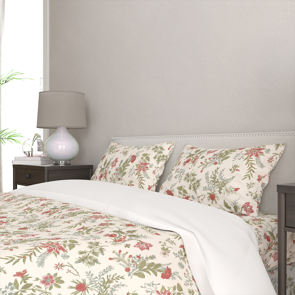 Bedding Set – Christmas Winter Floral Holiday Print